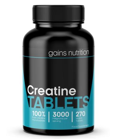 Creatine Monohydrate Tablets - 3000mg Per Serving - 270 Vegan Tablets - 90 Days Supply