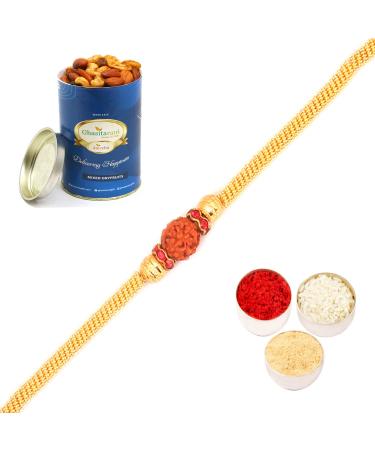 Ghasitaram Gifts Rakhi for Brother Rakhis Online - R50016 - Bracelet Rakhi with 100 GMS of Dryfruits Mix Can Rakhi Set with 100 gms of Dryfruits Mix Can