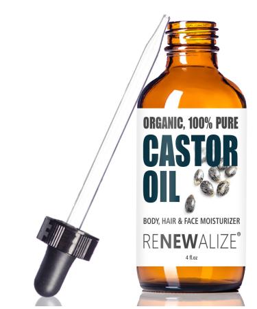 Organic Castor Oil by Renewalize | Cold Pressed and Unrefined | All Natural Skin Nails and Hair Moisturizer | 4 fl oz