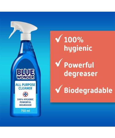 Blue Wonder All Purpose Cleaner 750ml - Degreaser & Cleaning Spray for Hard & Soft Surfaces - Removes Grease, Dirt & Stains - Concentrated Formula, Rinse Free - Universal Hygienic Fluid - Buy Online on GoSupps.com