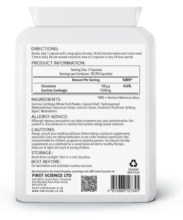 Garcinia Cambogia 500mg Capsules for Weight Loss and Flat Tummy Herbal Supplement with Chromium 90 Caps 1 Month Supply Non-GMO UK GMP Certified - Buy Online on GoSupps.com