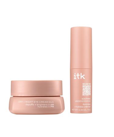 ITK Skincare Eye Cream Set - Caffeine Infused Under Eye Stick + Anti Aging Day + Night Eye Cream with Vitamin C and Ceramides - Brighten + Depuff - Hydrate Firm + Reduce Puffiness - Skincare Set