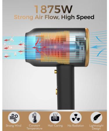 1875W Travel Ionic Hair Blow Dryer with Diffuser for Constant Temperature Hair Care - Black - Buy Online on GoSupps.com