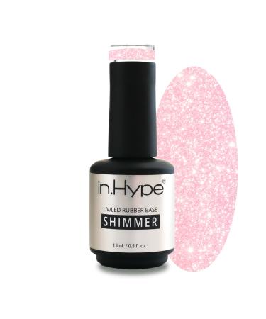 IN.HYPE Shimmer Rubber Base Coat. UV/LED Curable. Soak Off (Diamond Pink) with Silver Shimmer