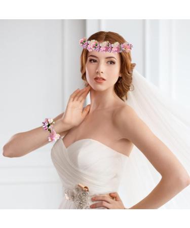 White Flower Wreath & Bracelet Set - Adjustable Hair Garland for Weddings Bridesmaids & Children - Buy Online on GoSupps.com