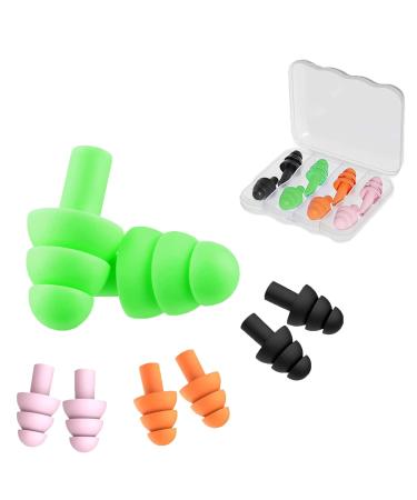 Small Ear Plugs for Sleep Soft Silicone Reusable Ear Plugs for Noise Reduction Earplugs for Sleeping Noise Cancelling Travel Ear Plugs with Ear Plug Case(4+1Pack Pink Black Green Orange) 4pcs-green