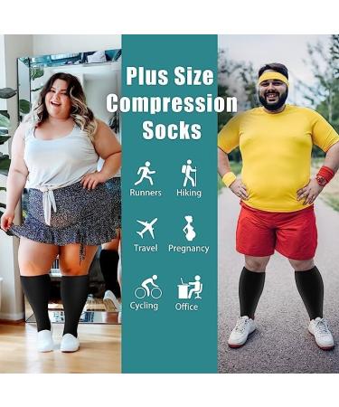 Gcbiger 3 Pairs Plus Size Compression Socks (20-30 mmHg) for Women & Men Wide Calf Extra Large Knee High Stockings 3XL Plus Black - Buy Online on GoSupps.com