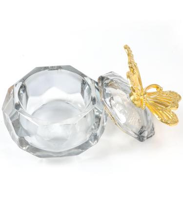 Dappen Dish for Monomer Acrylic Liquid Powder Nail Dish with Lid Butterfly Glass Crystal Cup Monomer Holder Acetone Bowl for Nail Supplies Glassware Tool for Nail Salon or Home Use(Grey)