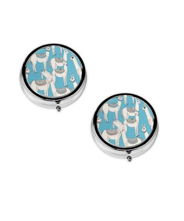 Cute Llama Printed Mini Round Pill Box Pill Box 3 Compartment Medicine Pill Case Pill Organizer Travel Pillbox Portable Pill Box for Pocket Home Office Use