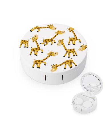 Bagea-Ka Cute Cartoon Giraffe Animal Pattern Contact Lens Case Box Eye Care Kit Holder Mirror Box with Tweezers Remover Tool Solution Bottle for Outdoor Travel & Home
