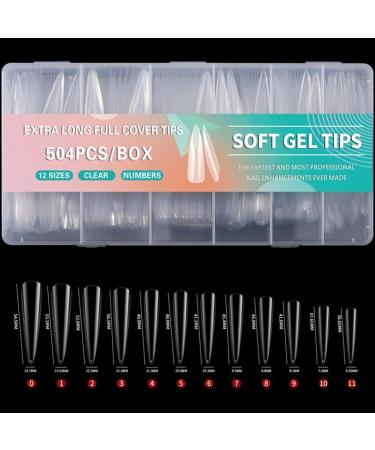 AJTUTUS 504x/Set Soft Gels Tips Press On Extra Long Full Cover Tips Clear Tips Ballerinas False s for Salons - Buy Online on GoSupps.com
