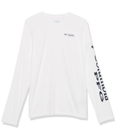 Columbia Boys' Terminal Tackle Long Sleeve Tee White/Collegiate Navy Logo Large