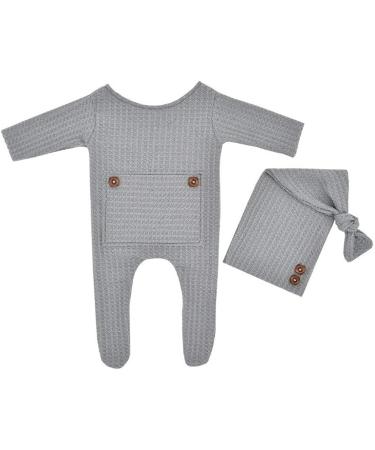 Newborn Baby Photo Shoot Props Crochet Outfit Set - Gray Long Tail Hat and Pants | Photography Accessories for Boys and Girls - Buy Online on GoSupps.com