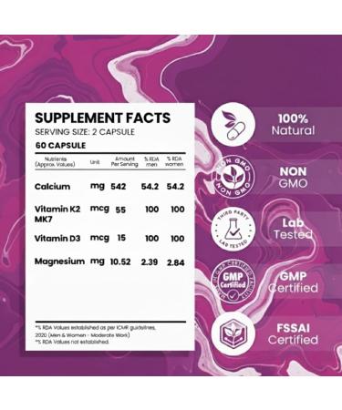 Calcium with Magnesium Vitamin D3 & Vitamin K2- Mk7 - BoneMax - Bone Health Complex - 60 Vegetable Capsules - Buy Online on GoSupps.com