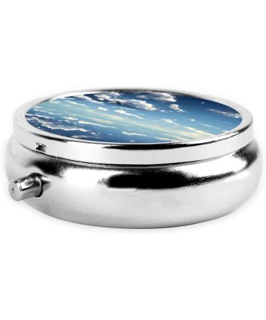 Blue Sky & White Clouds Round Pill Box | 3 Compartment Travel Organizer | Portable Pill Storage for International Use - Buy Online on GoSupps.com
