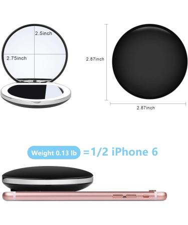 YUSONG Makeup Mirror - Compact Portable Folding Double-Sided Round Mirror with Light, USB Rechargeable for Women (Black) - Buy Online on GoSupps.com