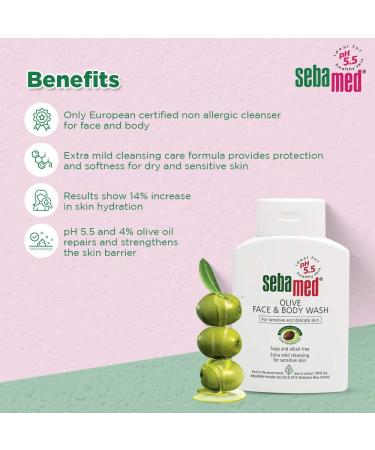 Buy Sebamed Olive Face & Body Wash 200ml - Gentle Hydrating Cleanser for All Skin Types - Free International Shipping - Buy Online on GoSupps.com