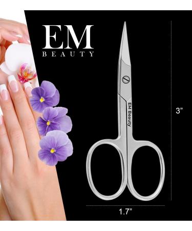 EM Beauty Cuticle Scissors - Extra Fine Curved Nail Grooming Tool with Leather Case - Buy Online on GoSupps.com