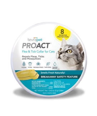 TevraPet Proact Flea and Tick Collar for Cats, 8 Months of Flea and Tick Protection, Repels Mosquitos - 2ct