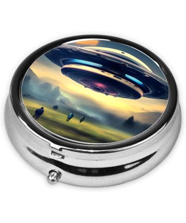 UFO Landing Round Pill Box - 3 Compartments Portable Organizer for Travel & Purse - Buy Online on GoSupps.com