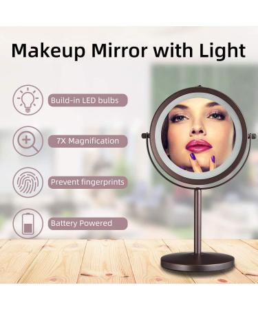 ALHAKIN 7X Magnification Makeup Mirror with Lights | 7 Inch Double Sided Vanity Mirror | 360 Swivel Antique Bronze Cosmetic Mirror - Buy Online on GoSupps.com