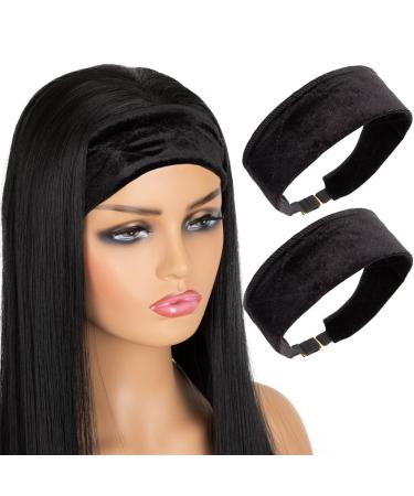 Ecojunmi Velvet Elastic Wig Headband  2 Pcs Comfortable Adjustable Band For Wigs Non-Slip Good Grip Hair Band (black)