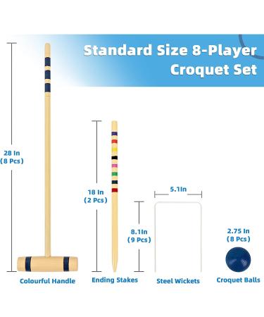 SpeedArmis 8 Players Croquet Set with Wooden Mallets and Colored PE Balls - Outdoor Game Set for Kids/Family - Includes Wickets and Stakes - Portable Carry Bag Included - Buy Online on GoSupps.com