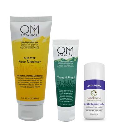 Organic Anti-aging Starter Kit with One Step Face Cleanser Young and Bright face Cream w/Peptides and Wrinkle Repair Eye Cream with Vitamin C and Peptides