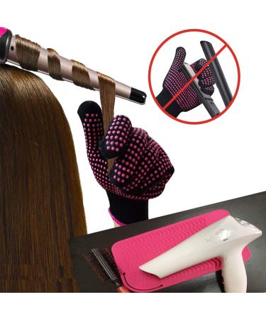Heat Resistant Glove & Mat Set for Curling Irons, Hair Straighteners, Flat Irons - Pink Silicone Bump Glove & Mat Combo - Buy Online on GoSupps.com