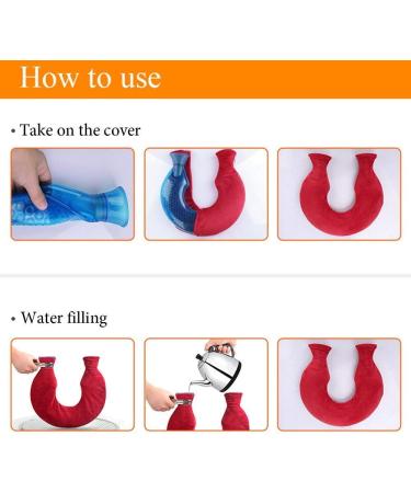 U Neck Hot Water Bottle with Flannel Cover | Washable Heat Pad for Neck Back & Shoulder Pain Relief - Grey Green - Buy Online on GoSupps.com