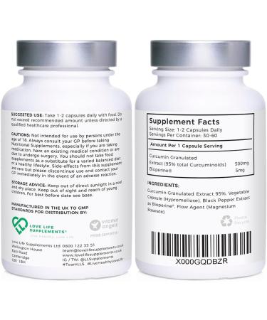 LLS Curcumin 95 + Bioperine Capsules | High Strength Turmeric with 96.9% Curcuminoids | 60 Veg Capsules, Made in UK | GMP/BRC Licensed - Buy Online on GoSupps.com