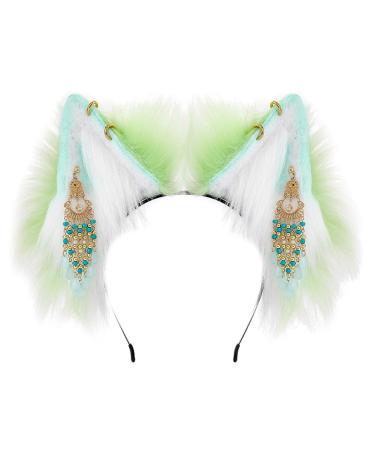 amangul Plush Ear Headband Retro Ethnic Tassels Pendant Hair Hoop Anime Cosplay Costume Halloween Party Hair Accessories