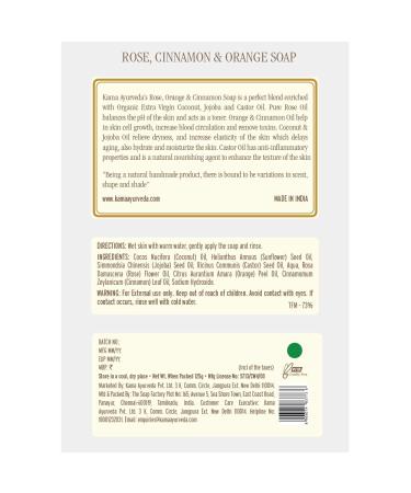 Kama Ayurveda Rose Orange & Cinnamon Soap - Organic Coconut Jojoba & Castor Oils 125g - International Shipping - Buy Online on GoSupps.com