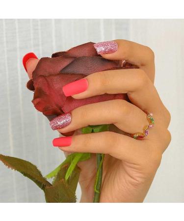 Sethexy Pink Square Fake Nails | Matte Acrylic Press-On Nail Tips for Women & Girls - 24pcs - Buy Online on GoSupps.com