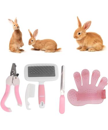 5Pcs Small Animal Grooming Kit with Rabbit Brush and Nail Clippers - Small Pink - Buy Online on GoSupps.com