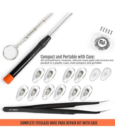 Eyeglass Nose Pads  TEKPREM Eyeglasses Repair Kit with 5 Pairs of Air Chamber Silicone Nose Pads Screws Screwdrivers Curved Tweezer and Cleaning Cloth for Glasses and Sunglasses Nose Pad Replacement - Buy Online on GoSupps.com