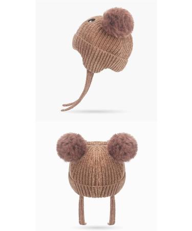Cute Bear Kids Winter Hat | Ear Flaps, Dual Pom-Pom | Toddler Fleece Lined Earflap Cap - Khaki - Buy Online on GoSupps.com