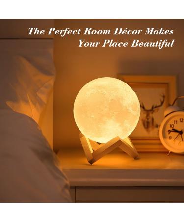 Methun 3D Moon Lamp - 7.1 Inch Wooden Base, LED Night Light for Home Decor, Bedroom, Birthday Gifts - White & Yellow - Buy Online on GoSupps.com
