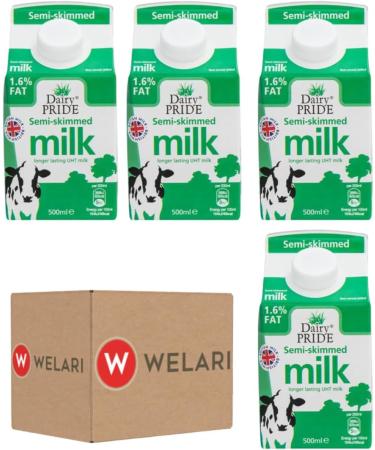 Dairy Pride Semi Skimmed Long Life UHT Milk 500ml Pack Of 4 With Welari Thank You Card | (4 Pack) (4 x 500ml) - Buy Online on GoSupps.com
