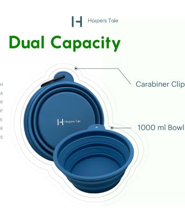 Harpers Tale 1000ml Collapsible Travel Dog Bowl | Food Grade Silicone BPA Free No Plastic Rim Snap Hook - Buy Online on GoSupps.com