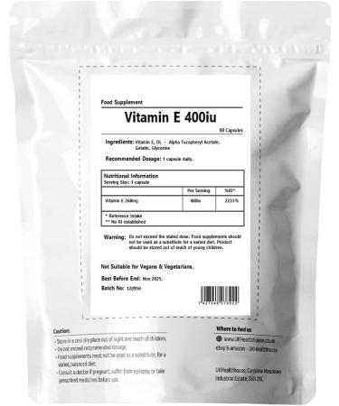 Vitamin E 400 IU Capsules x 60 - Natural Anti-Oxidant for Tissue Support - Gluten and Dairy Free - Skin Health - 60 Count - Buy Online on GoSupps.com