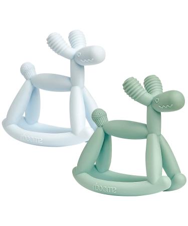 Smooch Rocking Teething Toys for Babies 0-6 Months 12 18 - Easy to Hold Silicone Baby Teether Soft Infant Teething Toys Provides Baby Teething Relief & Soothes Sore Gums (Light Blue+Mint)