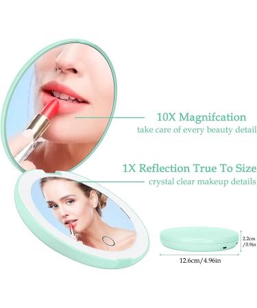 Compact Rechargeable Lighted Makeup Mirror - 1X/10X Magnifying, 10 LED Lights, Portable Handheld Mirror for Travel, Purse, and Handbags - Large 5 Double-Sided Folding Mirror (Green) - Buy Online on GoSupps.com