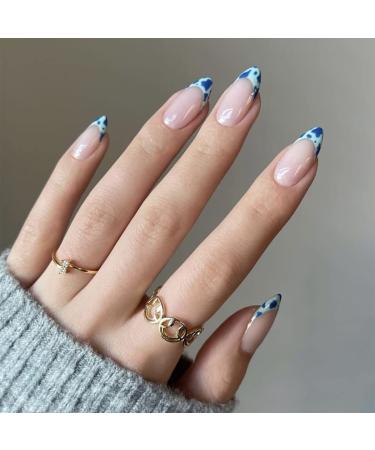 Sethexy abstract stilett false nails nude pink nails stick on snake line incorrect fingernails 24st acrylic art press nail tips for women and girls blue leopard