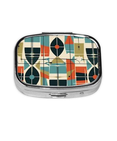 Modern Mid Century Printed Square Pill Box Portable Travelling Pill Box Medicine Organiser