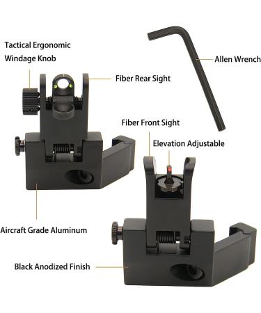 KELEN 45 Degree Offset Flip Up Sight Set - Front and Rear Fiber Optics Iron Sights with Red/Green Dots for Picatinny Weaver Rails - Buy Online on GoSupps.com