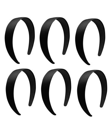 1.2 Inch Satin Headbands, Ladies and Girls Antiskid Hard Hair Bands, DIY Hair Headbands, 6 Pcs Black.