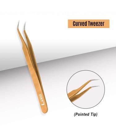LIVINO Straight Eyelash Extension Tweezers - Set of 2 Stainless Steel Tweezers with Curved Tip | Gold Eyelash Nipper for Extensions - Buy Online on GoSupps.com