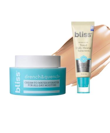 Bliss Block Star SPF 30 Daily Tinted Sunscreen & Makeup Primer + Drench & Quench Hyaluronic Acid Moisturizer for Face