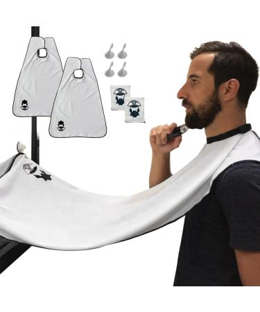 Beard Hair Catcher, Beard Cape Apron for Shaving and Grooming with Suction Cups for Mirror, By Captain Jax (2 Pack White)